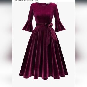Elegant Velvet Cocktail Dress in Rich Maroon NWOT